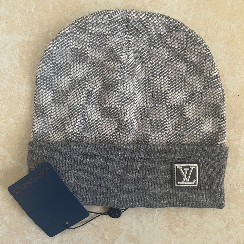 Louis Vuitton Gray Checkered Knit Hat